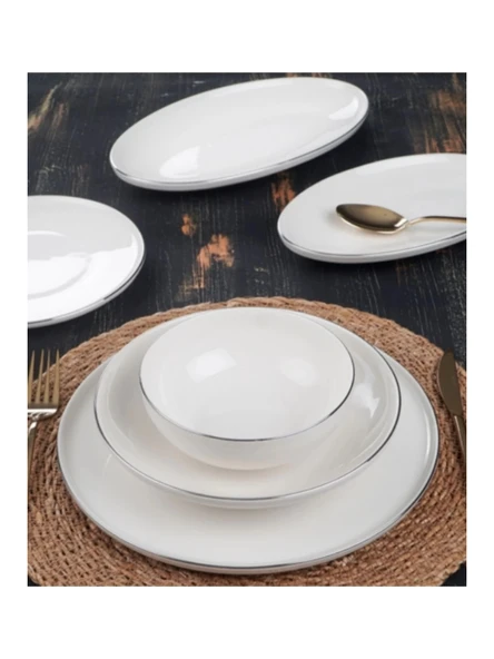 Acar XTL5541 Silver Detaylı Beyaz Porselen Yemek Takımı 27 Parça