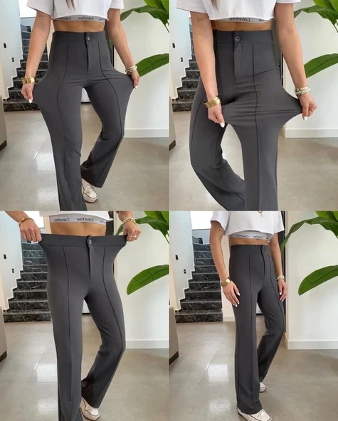 MDB Kadın Yüksek Bel Full Likralı Krep Kumaş Pantolon - Resim 3