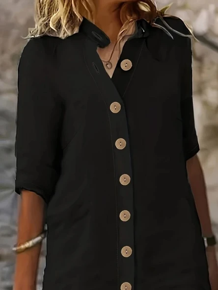 MDB Kadın Kısa Kollu Hakim Yaka önden Düğmeli Kısa Müslim Elbise - Resim 2