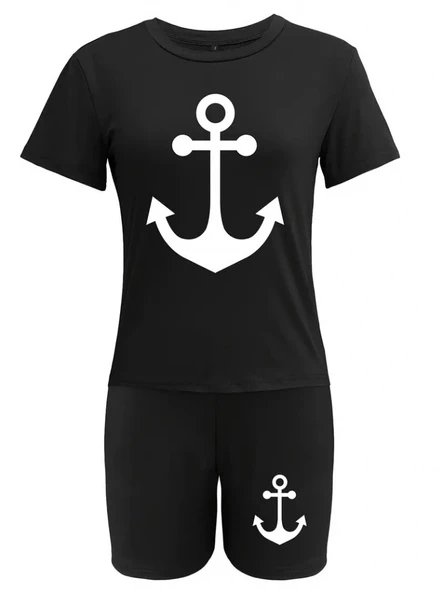 MDB Kadın Kısa Kollu çapa Baskılı Viskon Ikili Takım - Resim 4