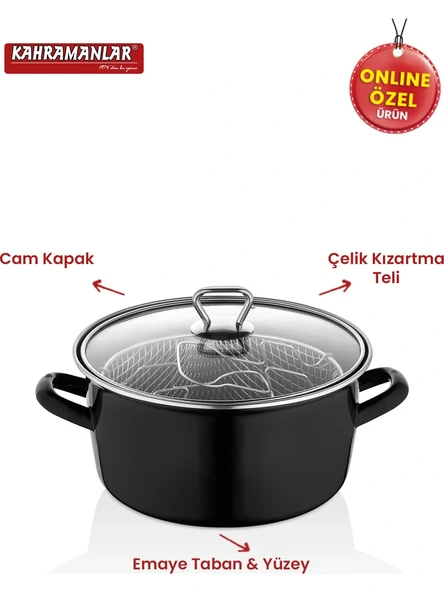 Kahramanlar Cips Chef 22 Cm Emaye Kızartma Tenceresi - Resim 3