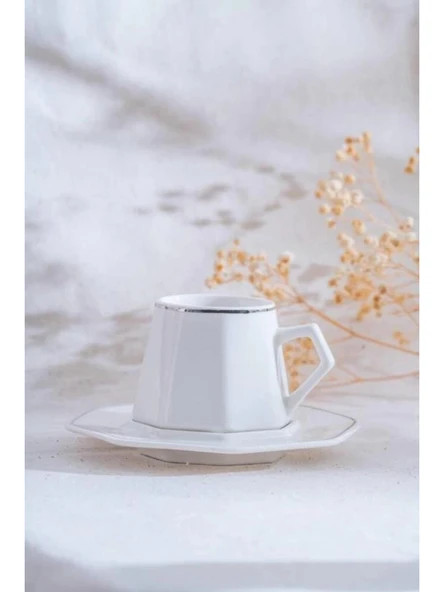 Acar YKG6614 Silver Detaylı Beyaz Porselen Kahve Seti 6'lı ürün görseli 1