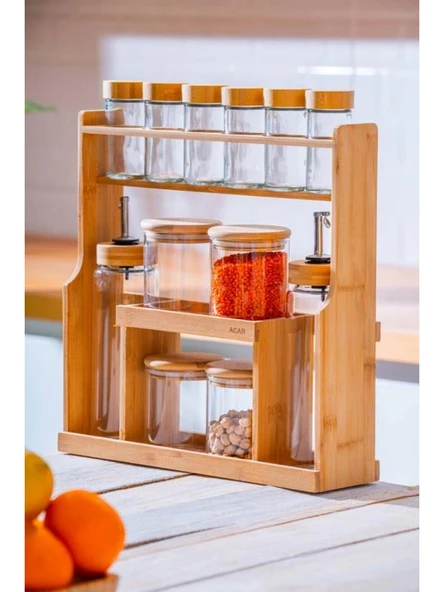 Acar LND7589 Bambu Stantlı ve Kapaklı Baharatlık 12'li ürün görseli 1