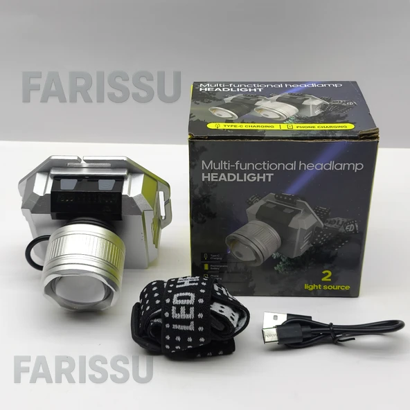 Çok Fonksiyonlu Şarj Edilebilir Kafa Lambası (SDR-X1) - Sensörlü, Solar ve Powerbank Özellikli - 4