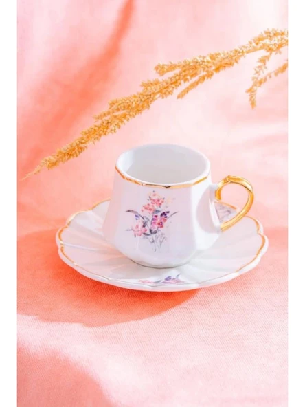 Acar YKG5988 Çiçek Desenli Gold Detaylı Beyaz Porselen Kahve Seti 6'lı ürün görseli