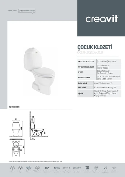 Creavit Çocuk Alttan Çıkışlı Klozet + Rezervuar + İç Takım + Çocuk Klozet Kapağı 4 'lü Set - 5