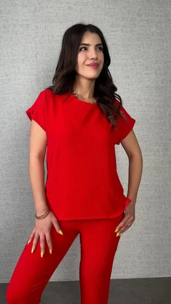 MDB Kadın Kısa Kollu Yuvarlak Yaka Aerobin Bluz Ve Pantolon Ikili Takım ürün görseli