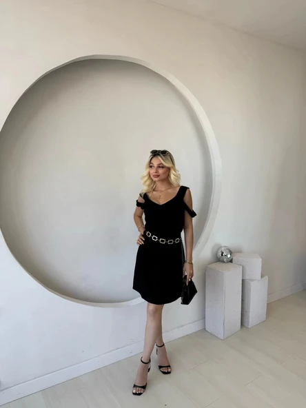 MDB Kadın Askılı oğuk Omuz Detaylı odal Elbise - Resim 3