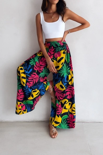 MDB Kadın Yüksek Bel Lastikli Desenli Süprem Pantolon - Resim 3