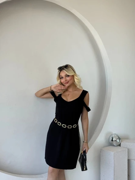 MDB Kadın Askılı oğuk Omuz Detaylı odal Elbise - Resim 6