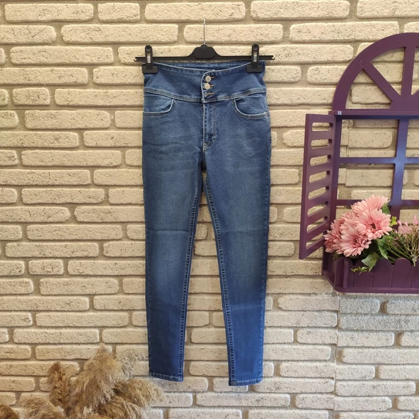 MDB Yüksek Bel Likralı Jean Pantolon 90 Cm - Resim 3