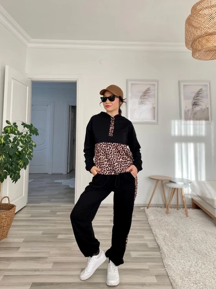 MDB Kadın Uzun Kollu eopar Detay weat Ve Yanı eopar şerit Detay Pantolon Ikili Takım - Resim 6