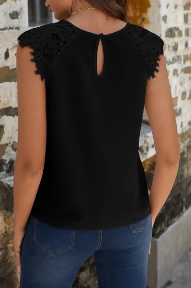 MDB Kadın Kısa Kollu Bisiklet Yaka Ithal Krep Bluz - Resim 2