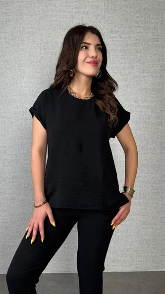 MDB Kadın Kısa Kollu Yuvarlak Yaka Aerobin Bluz Ve Pantolon Ikili Takım ürün görseli