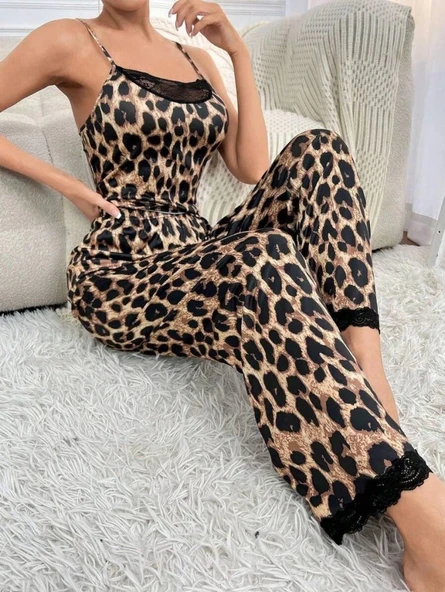 MDB Kadın Ip Askılı Yakası Dantelli Bluz Ve Pijama Sandy Ikili Takım ürün görseli