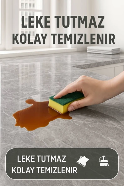 Gri Mermer Desenli Kendinden Yapışkanlı Su Geçirmez Tezgah Kaplama Folyo – Parlak Yüzey 60x500 CM - 5