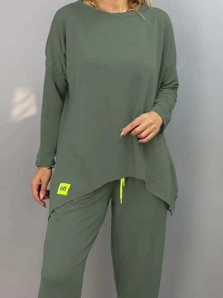 MDB Kadın Iki Iplik Viskon Pamuk Kumaş Arma Detaylı Ikili Takım - Resim 3