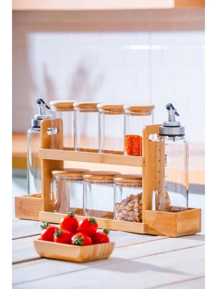 Acar LND7578 Bambu Stantlı ve Kapaklı Baharatlık 9'lu ürün görseli