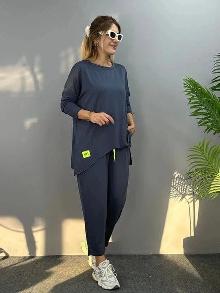 MDB Kadın Iki Iplik Viskon Pamuk Kumaş Arma Detaylı Ikili Takım - Resim 4