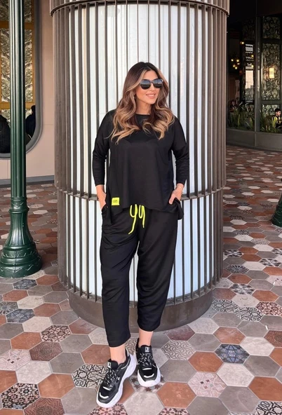 MDB Kadın Iki Iplik Viskon Pamuk Kumaş Arma Detaylı Ikili Takım - Resim 2