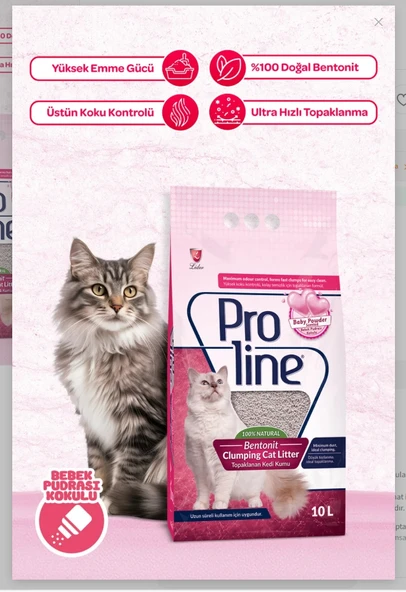 PROLINE BENTONIT TOPAKLAŞAN KEDİ KUMU BEBEK PUDRASI 10LT