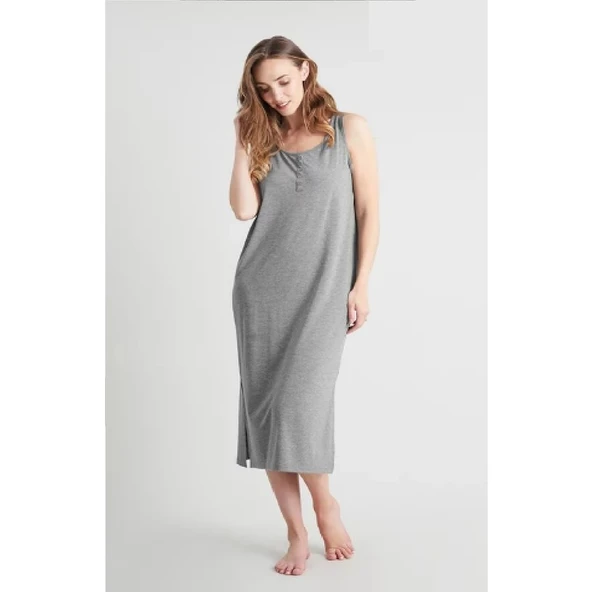 Henley Gri Henley Longline Gecelik - Resim 2