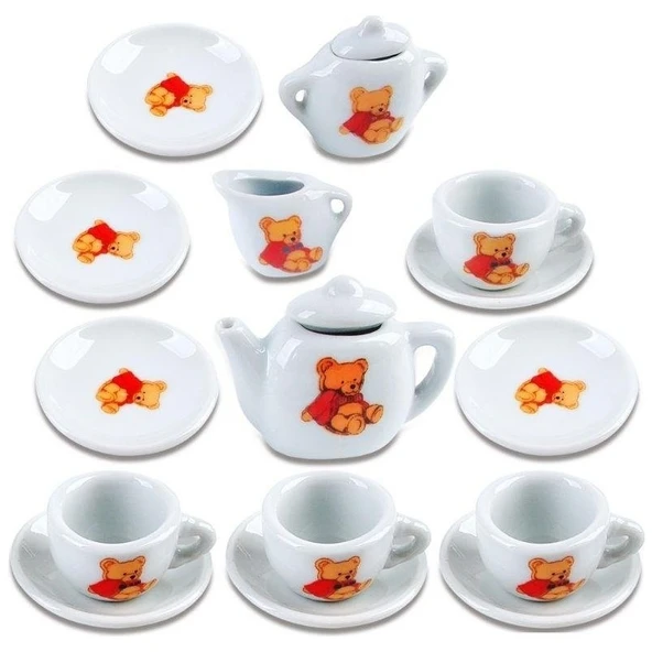 Mega Oyuncak Ayı Desenli 17 Parça Seramik Çay Seti Kızlar İçin Eğlenceli Oyun Seti - 2