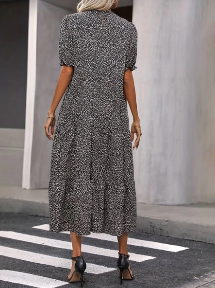 MDB Kadın Mini Leopar Desen Midi üç Kat Elbise - Resim 2