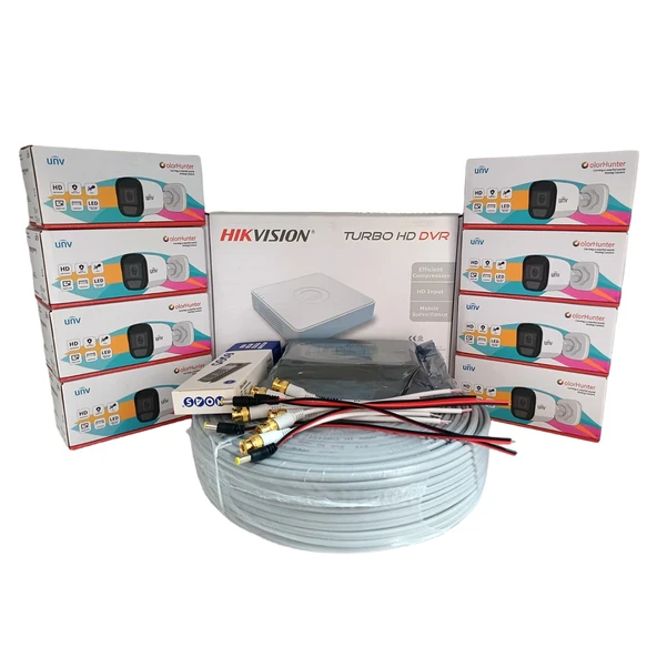 Hikvision 8’li Full HD Güvenlik Kamerası Seti Renkli Gece Görüşlü, Mikrofonlu, Olay Anında Bildirim ürün görseli