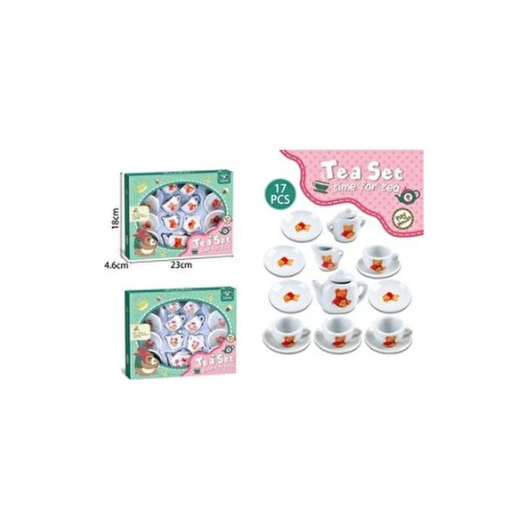Mega Oyuncak Ayı Desenli 17 Parça Seramik Çay Seti Kızlar İçin Eğlenceli Oyun Seti - 3