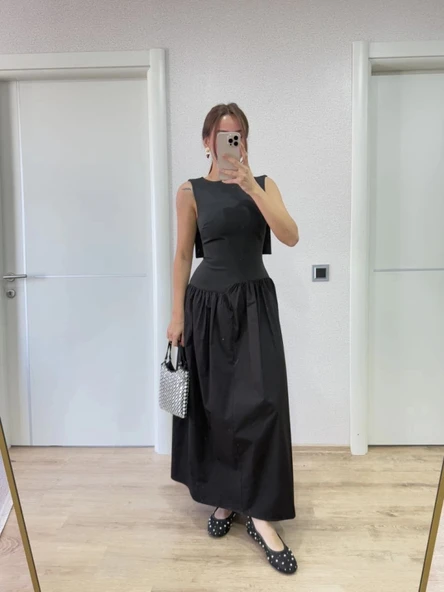 MDB Arkası Kanatlı Uzun Elbise iyah - Resim 3