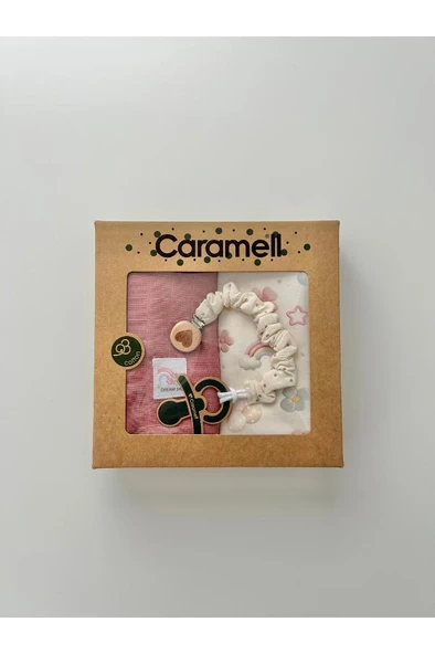 Caramell 3’lü Bebek Seti %100 Pamuk 80-90cm 1 Müslin Battaniye + 1 Penye Battaniye + Emzik Askısı Hediyelik Gülkurusu CRML.GKRS.BTK2207 - 4