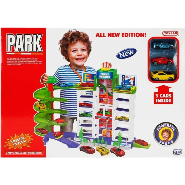 Toysan Oyuncak Asansörlü Garaj Seti Toy-41, 3'lü Arabalı Garaj Seti - Resim 3