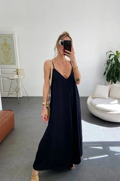 MDB Kadın Ip Askılı V Yakalı Uzun Aerobin Elbise ürün görseli 1