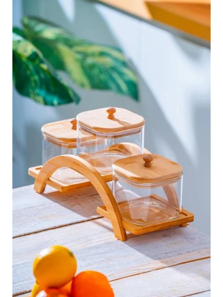 Acar LND7579 Bambu Stantlı ve Kapaklı Baharatlık 3'lü ürün görseli 1