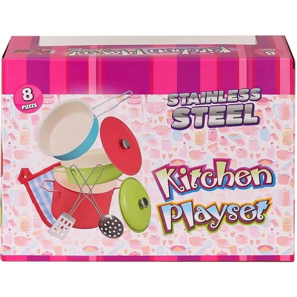 Vardem Oyuncak 1818-7A Emaye Tencere 8 Parça Pembe -Vardem Oyuncak - 5