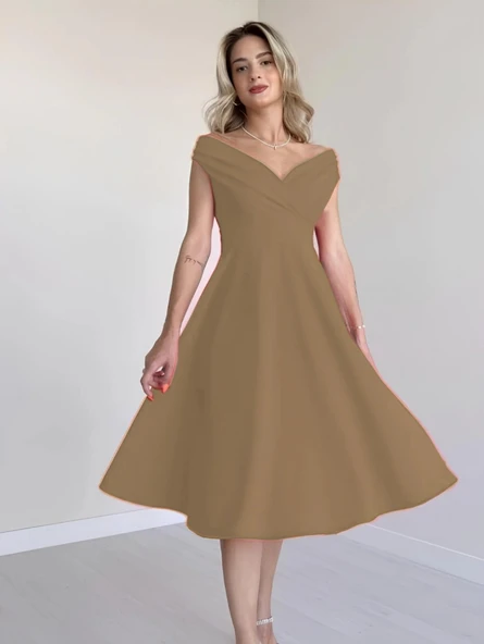 MDB Kadın Kısa Kollu Kruvaze Yaka Eteği Volanlı Krep Elbise ürün görseli 1