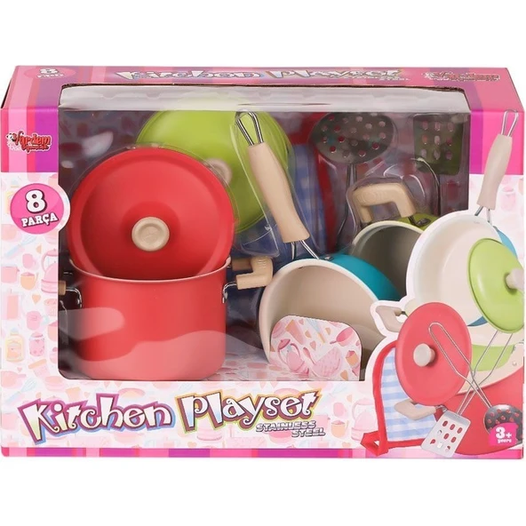 Vardem Oyuncak 1818-7A Emaye Tencere 8 Parça Pembe -Vardem Oyuncak