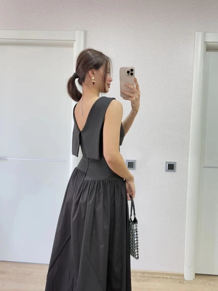 MDB Arkası Kanatlı Uzun Elbise iyah - Resim 4