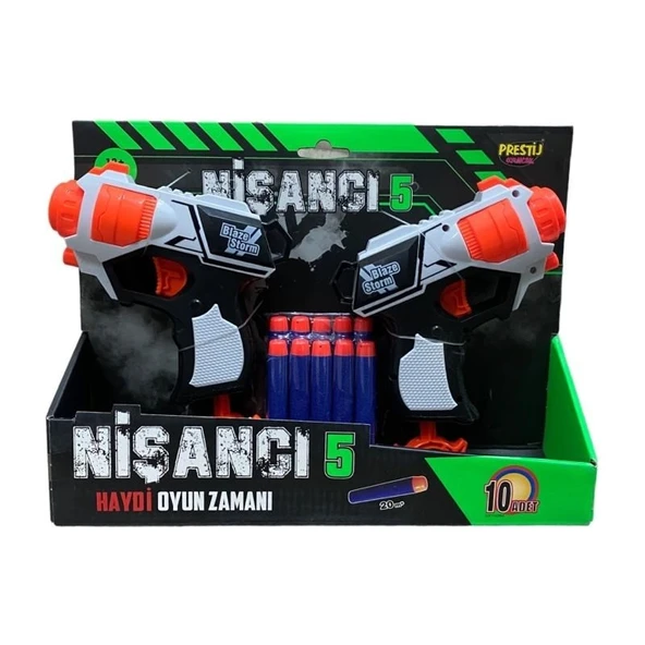 Nerf Sünger Mermi Dart Atan Çift Tabancalı 10 Dartlı Nişancı Oyuncak Tabanca - Nerf Nişancı 5 - 2