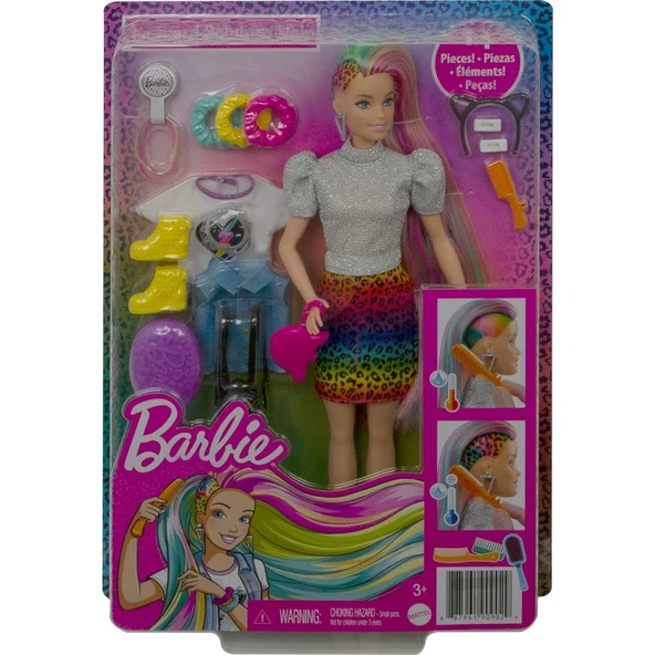 Barbie Leopar Desenli Saçlar Bebeği, 16 Adet Saç Ve Giysi Aksesuarı İle Sarışın Bebek, 3-7 Yaş Arası İçin Grn81 - 5