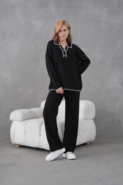 IŞŞIL 12265-Düğmeli Pola Yaka Triko Pantolonlu Takım - 3