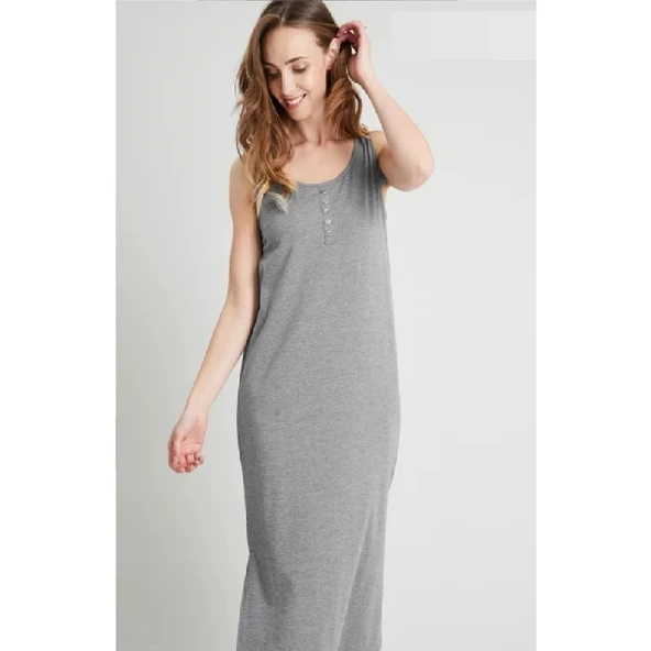 Henley Gri Henley Longline Gecelik - Resim 3