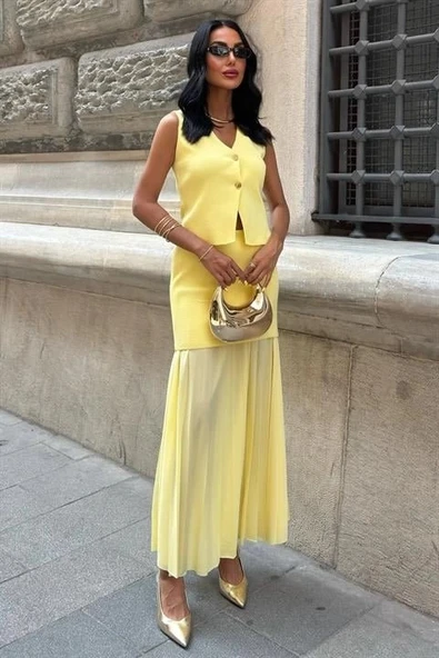 MDB Yelekli Ve Pilise Etekli Triko Takım 10001 - Resim 6