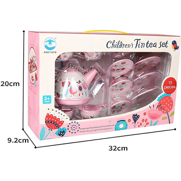 Vardem Oyuncak 15 Parça Çiçek Desenli Metal Çay Seti (Küçük Çocuklar Için Çay Partisi Seti) - 2