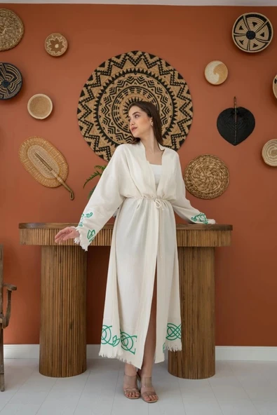 MDB Yeşil Baskı Detay Keten Hırka - Resim 2