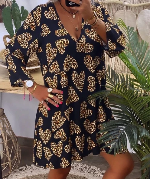 MDB Kadın Uzun Kollu V Yaka Uzun Kol Mikro Midi Boy Elbise - Resim 4