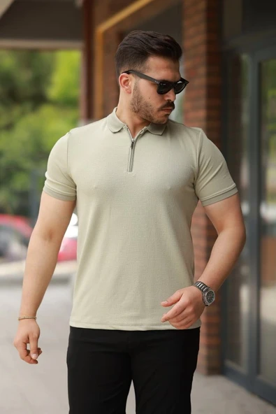 MDB Erkek Fermuarlı Yaka Kısa Kollu Tişört ürün görseli 1