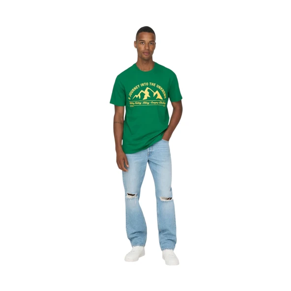 Bisiklet Yaka Baskılı Erkek T-Shirt - Resim 2