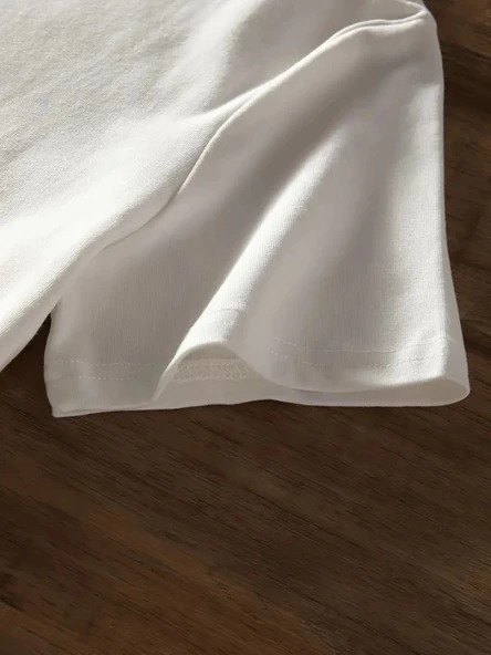 MDB Baskılı Oversize Bisiklet Yaka Tshirt  Beyaz - Resim 3